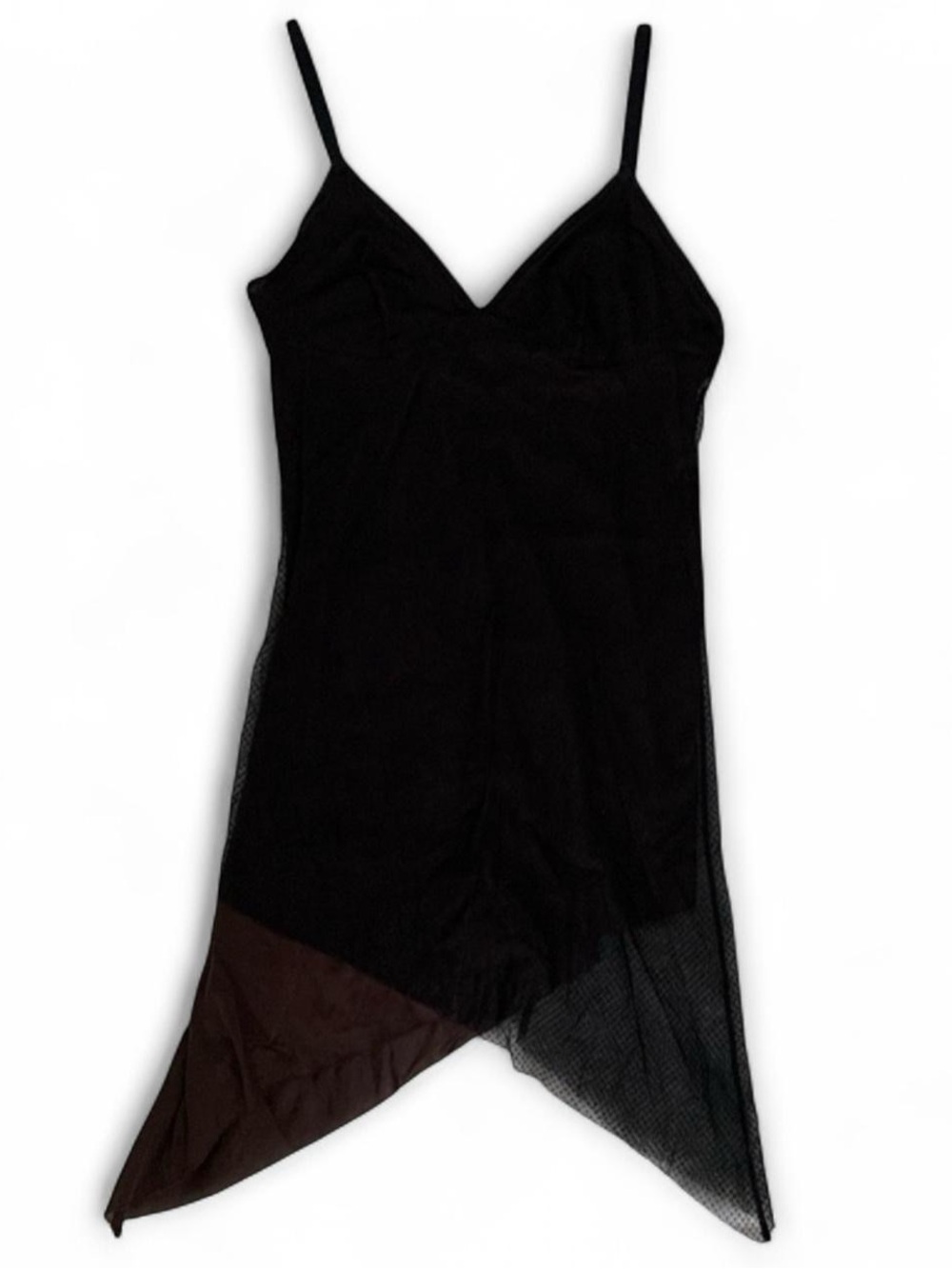 Vintage Dress Code 90s Black Brown Mesh Layered Asymmetrical Mini Dress Size L